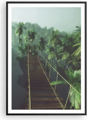 Produktbild von Gerahmtes Poster - Schwarzer Rahmen - Dschungel Palme Brücke - 70x100 cm - Wand Bild - Wanddeko - Wandbilder - Wandposter - Bilderrahmen - Bilder - Kunstdruck - Wandbild - P2BPA70x100-3674