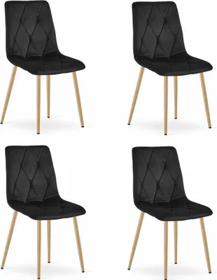 Produktbild von Esszimmer, Wohnzimmer, Bürostuhl LIBRA 4 Stück schwarzer Samt / Beine Holzfarbe