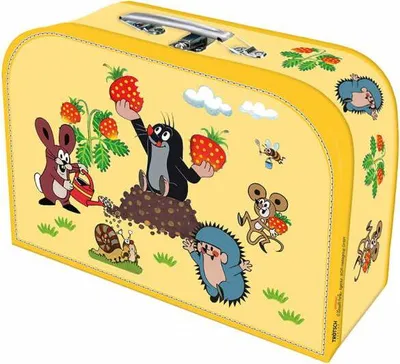 Produktbild von Kinderkoffer Der kleine Maulwurf Spielzeugkoffer Pappkoffer gelb medium: Motiv Erdbeeren mit Metallhenkel und Metallverschluss