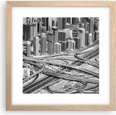 Produktbild von Gerahmtes Poster - Rahmen in heller Eiche - Stadt Wolkenkratzer Autobahn - 30x30 cm - Wand Bild - Wanddeko - Wandbilder - Kunstposter - Wandposter - Bilderrahmen - Bilder - P2NAC30x30-5065