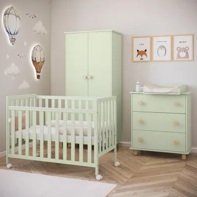 Produktbild von ZEE BAMBI Mint Beistellbett Baby mit Rollen 120x60 cm Tragbar Babybett Verstellbarer Stubenwagen Kinder Bett 3-fach Höhenverstellbar