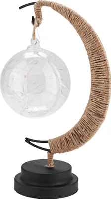 Image de Boule de Verre Moon Iron Art Décoration Veilleuse avec LED Lampe en Fil de Cuivre sans Pile