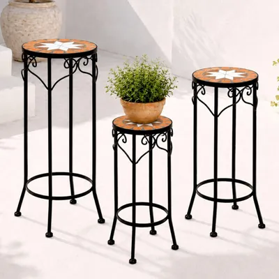 Produktbild von DanDiBo Blumenhocker Merano Mosaik 3er Set 12011 Blumenständer 46, 54, 62 cm Hocker Rund