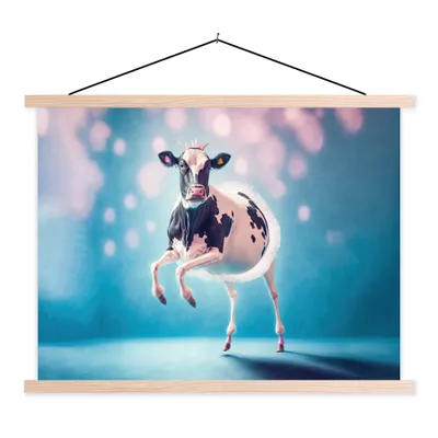 Produktbild von MuchoWow® Textilposter Kuh - Krone - Ballett - Blau - Rosa - Kinder 60x45 cm mit holzfarbenen Rahmen - Bild