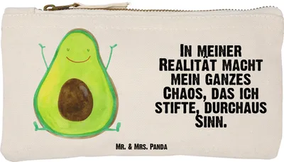Produktbild von Mr. & Mrs. Panda Kulturbeutel Avocado Glücklich Größe S Klein - Weiß - Geschenk, Gesund, Etui, Juhuu, kosmetiktäschchen, Chaos, Mäppchen, Schminktasche, Kosmetiktasche