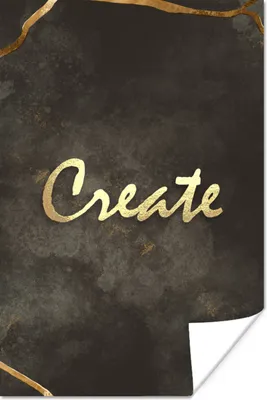 Produktbild von MuchoWow® Poster Zitat - Kreativ - Gold - Schwarz 60x90 cm - Wanddekoration