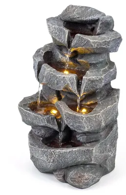Produktbild von KOMFOTTEU 5-stufiger Felsoptik Springbrunnen, Gartenbrunnen mit LED Beleuchtung & Pumpe, dekorativer Wasserbrunnen, Wasserfall Brunnen, Springbrunnen für innen & außen