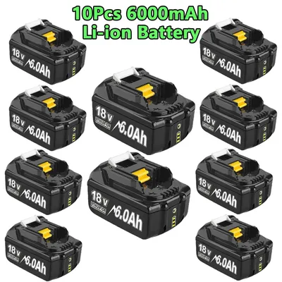 Zdjęcie produktu dla Akumulator 18V BL1830, BL1840, BL1850, BL1860 - Akumulator zamienny do elektronarzędzi - Litowo-jonowy, 6000mAh - Zestaw 10 sztuk - Kompatybilny akumulator do elektronarzędzi