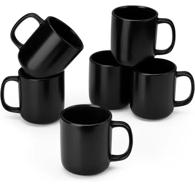 Productafbeelding van Koffiemokken, steengoed, set van 6, met handvat, grote bekers (6 stuks), zwart