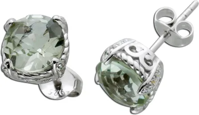 Produktbild von Amethyst Ohrstecker Silber 925 grüne Natur Edelsteine Zirkonia