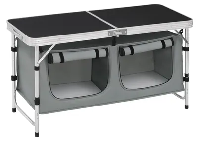Produktbild von Campingtisch Klapptisch Gartentisch - Aluminium - 47 x 120 cm - Höhenverstellbar - Mit Tragetasche - Schwarz und Grau