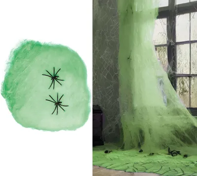 Produktbild von Künstliches Spinnennetz GRÜN 4 Halloween-Spinnen 60g