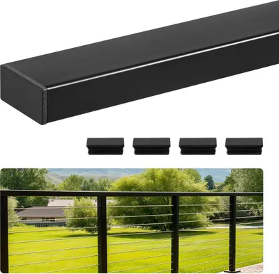 Produktbild von 198 cm Stainless Steel Handrail, Rectangular Top Stair Deck Hand Rail for Outdoor/Indoor Steps with End Cap,Matte Black Coating Adjustable Metal Stair Rail for Cable Railing Kit