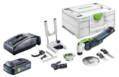 Immagine prodotto di Set base Festool OSC 18 E - Oscillatore a batteria 18 V Starlock Max Brushless + 1x batteria 4,0 Ah + caricabatterie + set di 7 accessori + Systainer