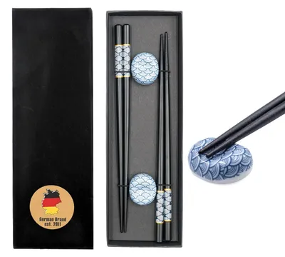 Essstäbchen-Set Schwarz-Blau, 2 Paar, 22,7 cm, mit Haltern