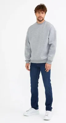 Produktbild von Basic Sweatshirt Langarm Oversize Pullover Baumwolle Langarmshirt für Herren M Grau