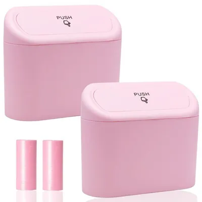 Productafbeelding van Afvalbak met deksel, 2 stuks, mini formaat, inclusief 40 afvalzakken, roze
