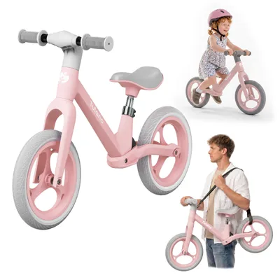 Image de Vélo sans pédales Tulano Route 45 12 pouces rose, selle réglable, amortisseurs, sangle de transport, à partir de 3 ans