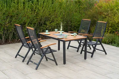 Produktbild von Merxx Gartenmöbel Set Tilos 5tlg., 4 Klappsessel, Tisch 150 x 90 cm- Aluminium/Akazie