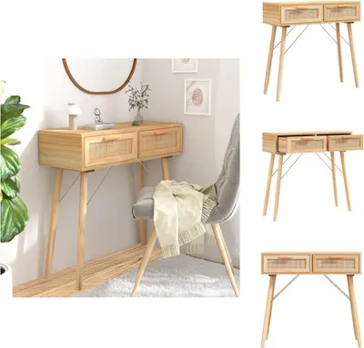 Obrázek produktu pro vidaXL Konzolový stolek hnědý 80x30x75 cm masiv borovice přírodní ratan - Odkládací stolky