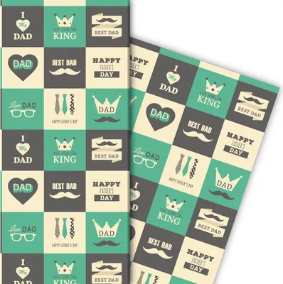 Produktbild von Retro Geschenkpapier mit Vatertags Glückwünschen in grün - G6381, 32 x 48cm