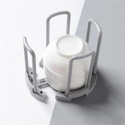Image de Support de rangement pour bols rétractable, en plastique, simple et pratique, avec système de drainage, idéal pour la cuisine. Couleur : gris