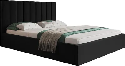 Produktbild von Polsterbett, 140x200 cm, Doppelbett, mit Bettkasten, mit Lattenrost, mit Kopfteil, Modern Bett, Robust, Elegant, Erstklassige Qualität, Slim-9, Schwarz