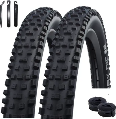 Obrázek produktu pro maxxi4you 2 x skládací plášť Schwalbe Nobby Nic ADDIX Performance DD 70-584  (27,5 x 2,80") + 2 x duše Schwalbe SV21F-40 včetně montážních páček maxxi4you