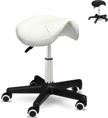 Produktbild von Rollhocker Arbeitshocker Bürostuhl Sattelhocker Schönheitssalon Professional - Weiß