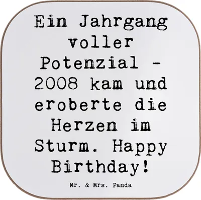 Produktbild von Mr. & Mrs. Panda Tassen Untersetzer Spruch 2008 Geburtstag - Weiß - Geschenk, Happy Birthday, Geburtstagsgeschenk, gläseruntersetzer, Tassenuntersetzer, Tischuntersetzer