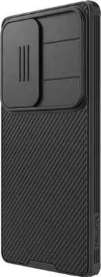 A black phone case with a textured surface and a sliding camera cover.