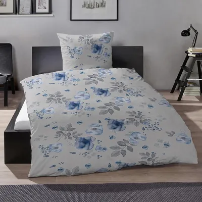 Produktbild von Hahn Bio Biber Bettwäsche Bergen blau 135x200 cm + 80x80 cm
