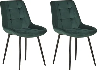 Zdjęcie produktu dla BELIANI Zestaw 2 krzeseł ciemnozielonych welurowych z czarnymi metalowymi nogami do jadalni styl nowoczesny minimalistyczny