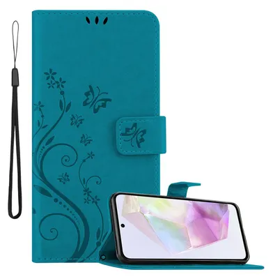 Image de Cadorabo Housse pour Samsung Galaxy A35 en FLORAL BLEU Housse de protection au design floral avec fermeture magnétique, fonction stand et porte-cartes Flip Case Flower Cover Etui Handy Klapp Hülle Book Tasche