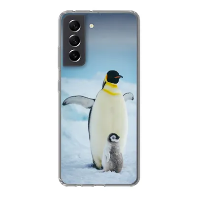 Produktbild von MuchoWow® Handyhülle Schutzhülle Hülle für Samsung Galaxy S21 FE Kaiserpinguin mit Jungen Silikon Softcase Handy Hülle - Mobiltelefonhülle