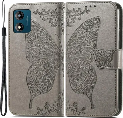 Produktbild von Motorola Moto E13 Hülle - Coverup Schmetterling Klapphülle - Taupe Grau