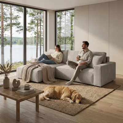 Ecksofa mit Schlaffunktion, Liegefläche von 244 x 140 cm,Breite: 290 cm,
Höhe: 86 cm
Tiefe: 185 cm