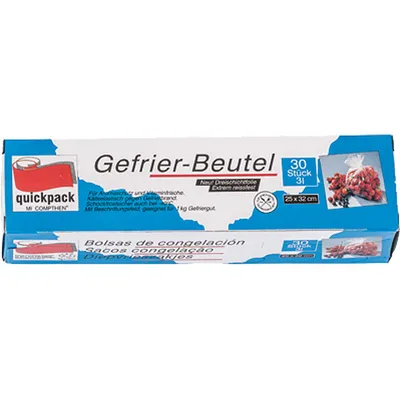 Produktbild von quickpack 070-357N Gefrierbeutel 3L 25x32cm, Faltschachtel, transparent (30 Stück)