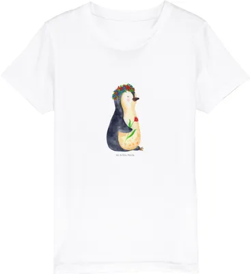 Produktbild von Mr. & Mrs. Panda Kleinkinder T-Shirt Pinguin Blumen 12-14 Jahre (152/164) - Weiß - Geschenk, Ziele, Geschenkidee, Öko Kinder, Wünsche, Blumenliebe, Baumwollshirt, Jungen