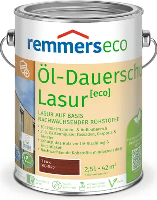 Produktbild von Remmers Öl-Dauerschutz-Lasur [eco] teak, 2,5 Liter, Öko Holzlasur für innen und außen, ökologisch, nachhaltig, vegan, bienenverträglich