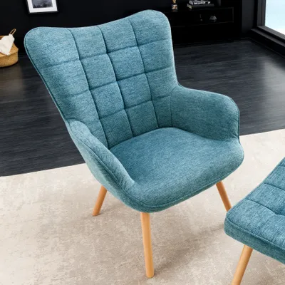 Produktbild von riess-ambiente Moderner Sessel SCANDINAVIA blau Strukturstoff Massivholz-Beine mit Armlehnen Lesesessel Relaxsessel