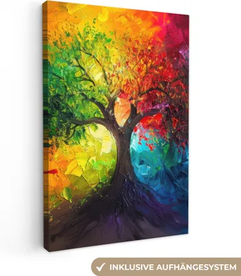 Obrázek produktu pro OneMillionCanvasses® - Plátna - Strom - barevné - moderní - abstraktní, nástěnné umění, nástěnné dekorace Obývací pokoj, 60x90cm