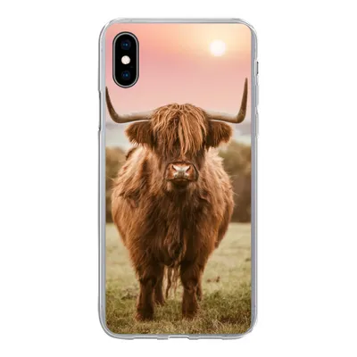 Produktbild von MuchoWow® Handyhülle Schutzhülle Hülle für iPhone Xs Schottischer Highlander - Sonne - Himmel Silikon Softcase Handy Hülle - Handytasche
