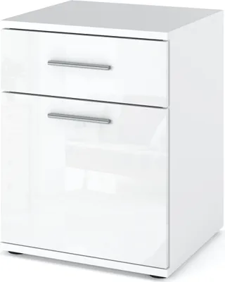 Produktbild von STIV Möbel | Nachttisch OLA Weiß Matt/Weiß Hochglanz 40x52 cm | 1 Schublade & Tür | Türanschlag links/rechts
