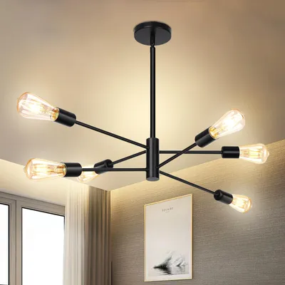 Produktbild von Hängelampe Modern 6 Flammig,Kronleuchter Metall E27 Industriell,Deckenleuchte Pendelleuchte Wohnzimmer Schlafzimmer Esszimmer(ohne Leuchtmittel)