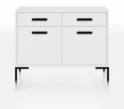 Zdjęcie produktu dla Komoda SIMPLE z 2 szafkami i 2 szufladami – Biała | 101x85x40 cm