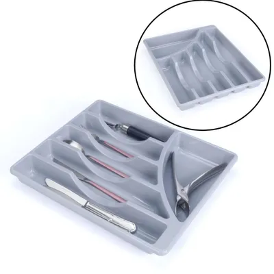 Productafbeelding van Besteklade - Met 6 Vakken - Bestekbak - Kunstof - Bestekbakken - Keukenla bestek organizer - 29.7x35.7x4.5 Cm - Grijs