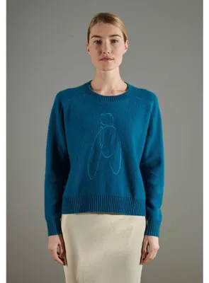 Produktbild von Studio Cashmere8 Damenpullover mit Rundhalsausschnitt NAMI 21 - Königsblau / Stickerei - Größe S-M