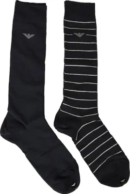 Immagine prodotto di Calza lunga uomo EMPORIO ARMANI 2 paia di calzini calze alte scatola regalo cotone articolo 302301 2F283, UNICA - ONE SIZE, Cotone 65%,Poliammide 33%,Spandex 2%