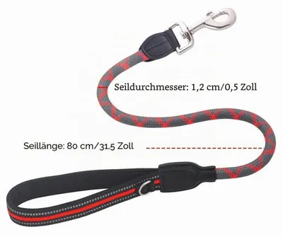 Obrázek produktu pro Krátká vodítko pro psa, elastické, nylonové, s polstrovanou rukojetí, reflexní, šedé a červené